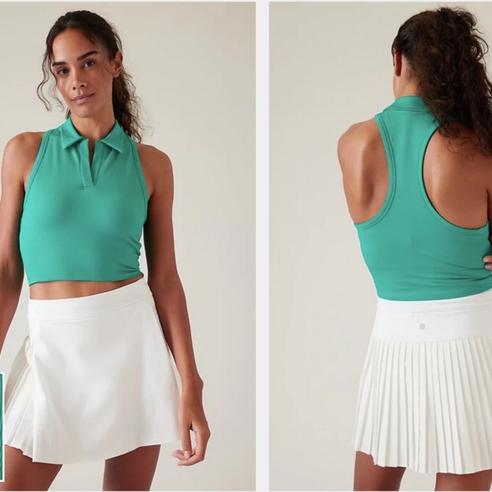 Athleta Aurora Seamless V Neck Tennis Tank Polo Crop in Tropics Teal Green XXS - Picture 5 of 5